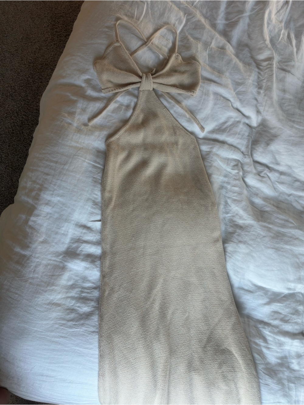 Petal & Pup Cream Halter Tie-Back Knit Midi Dress